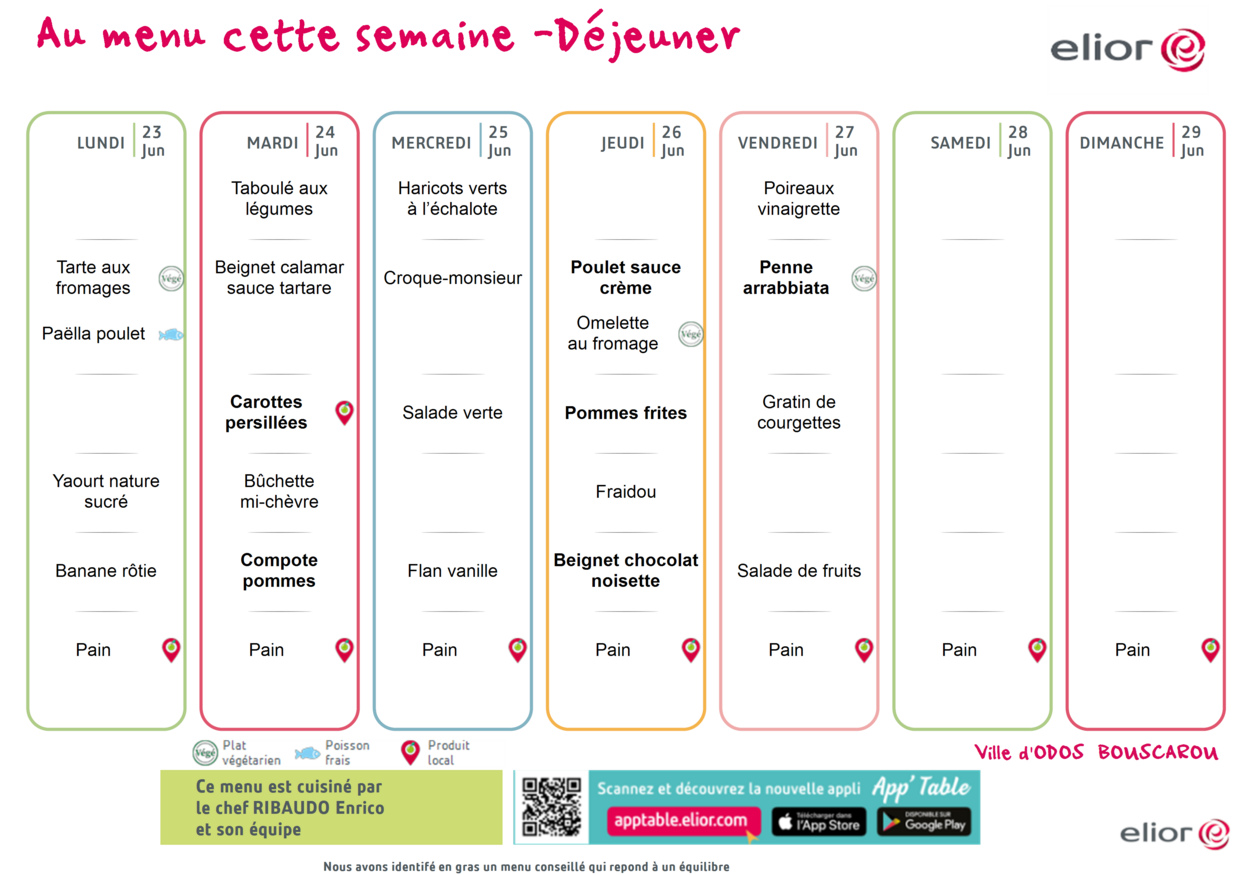 Menu du 23 au 29 juin