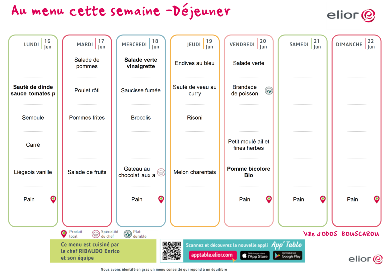 Menu du 16 au 22 juin