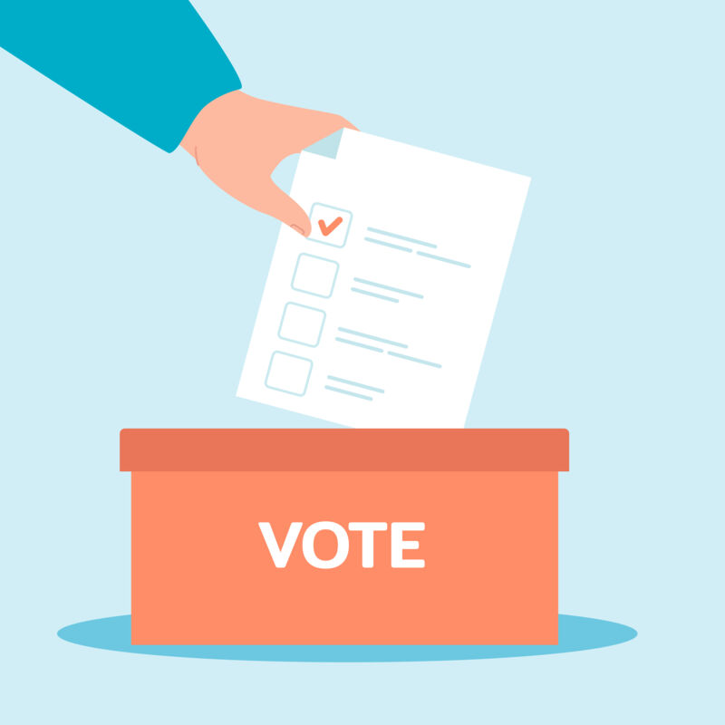 Hand putting ballot in box flat vector illustration Hand putting ballot in box flat vector illustration